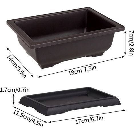Pots de fleurs rectangulaires (avec soucoupe) en imitation terre cuite violette pour plantes d'extérieur, jardin et bonsaï. (1/4)