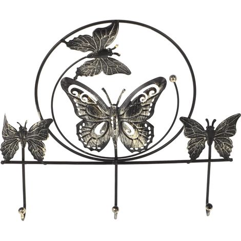 papillon en fer noir Healeved porte manteau mural à 3 (1/5)