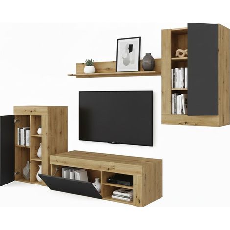 Dmora - Parete attrezzata Watertown, Set da soggiorno moderno, Mobile salotto multiuso, 260x41h102 cm, Rovere Nodi e Antracite, con imballo rinforzato
