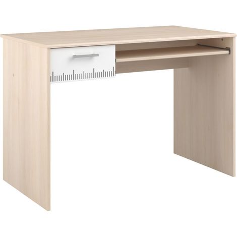 Bureau aspect bois avec tablette et 1 tiroir blanc sérigraphiée - CHARLINE (1/5)