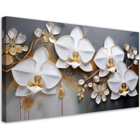 Tableau déco Abstraction Orchidée Fleur Blanche 80x40 (1/5)
