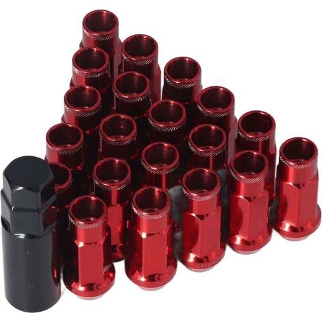 20pcs M12x1.25 écrous de roue en métal remplacement universel d'accessoires de voiture pour Mitsubishi rouge