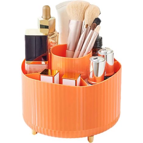 (Orange) boîte de rangement cosmétique rotative coiffeuse salle de bain rouge à lèvres produits de soins de la peau mallette de rangement (1/3)