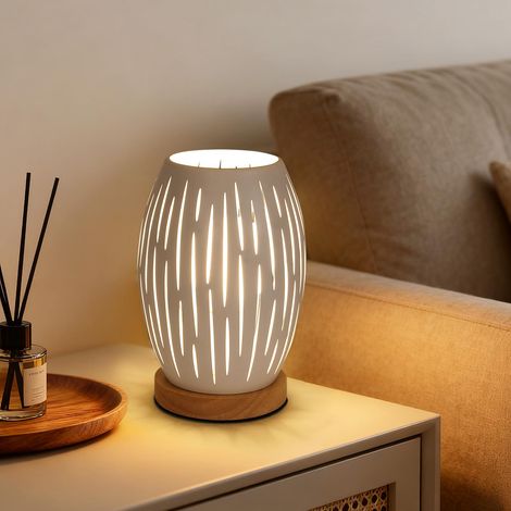 Lampe de Chevet E27 Bois et Métal Blanc Petite Lampe de Table (1/5)