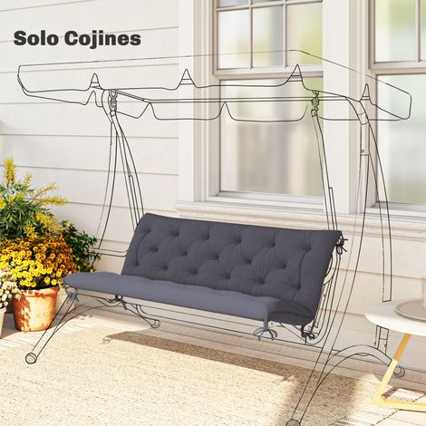 Banc coussin avec Gris dossier matelas 3 places 6 cordons fixation balcon/terrasse/jardin 150x98x8 cm