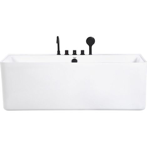 Baignoire Semi Ilot Rectangulaire Design en Acrylique Sanitaire Blanc avec Robinet et Douche Idéale pour Salle de Bain Moderne et Minimaliste Beliani (1/5)