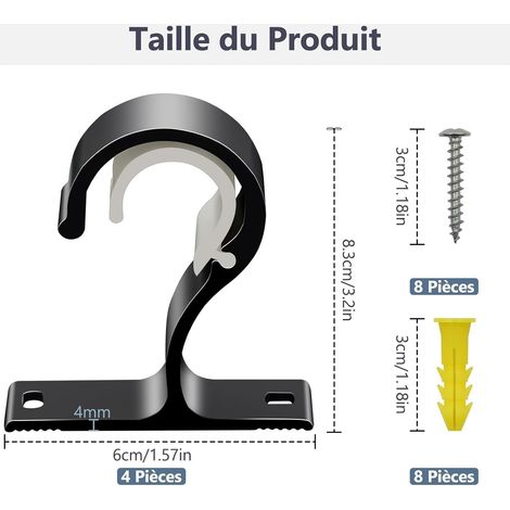 4 supports tringle rideaux plafond, ø25-28mm, alliage aluminium, noir, pour armoire. (1/4)