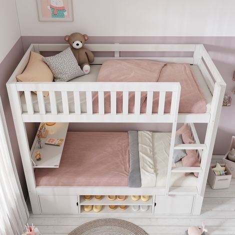 Lit mezzanine enfant blanc 90x200 bureau pliable rangement (1/5)