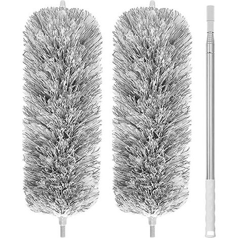 Plumeau - Brosse araignée - Acier inoxydable - Chiffon à poussière - Microfibre lavable - Manche télescopique - Jusqu'à 2,8 mètres - Grijs (1/5)