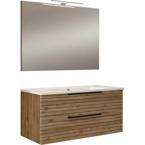 Kibath Mueble de baño con Lavabo, Espejo y Aplique LED KEN 80x45 cm acabado Desierto mate 2 cajones suspendido