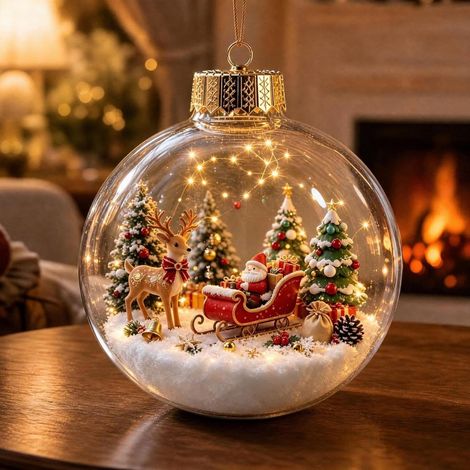 Décoration de Noël Lumineuse, scène Miniature en 3D dans Une Boule Transparente à Suspendre, Boule de Noël Lumineuse Holiday Scene (1/5)