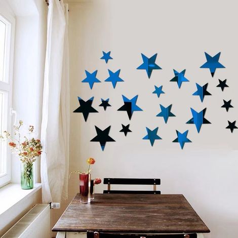 40 pcs bleu étoiles Miroir Mural Autocollant Acrylique Dessin animé décalcomanies murales étoilées pour Les Chambres pour Enfants Autocollants muraux décor de Maison Mignons étoiles Art Murale (1/3)