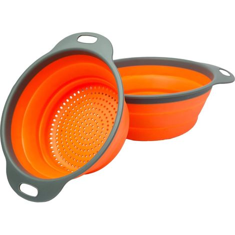 Ensemble de 2 passoires pliables Comfify - Comprend 2 passoires pliantes de 20 cm (2 litres) et 24 cm (3 litres), orange et grises. (1/3)