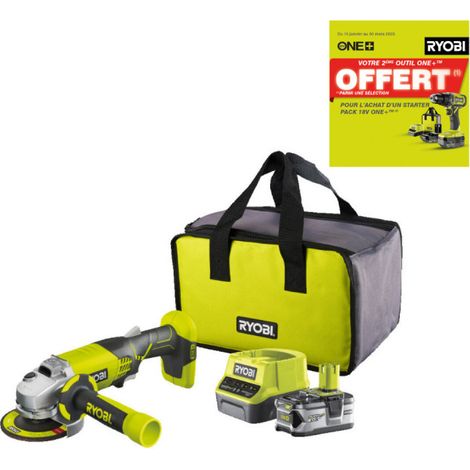 Meuleuse d'angle RYOBI 18V One+ R18AG-140S - Batterie Lithium-ion 4.0 Ah - Chargeur (1/5)