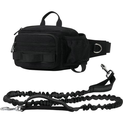 Laisse mains libres pour chien avec cordon élastique rétractable et sac banane pour le dressage et les promenades.