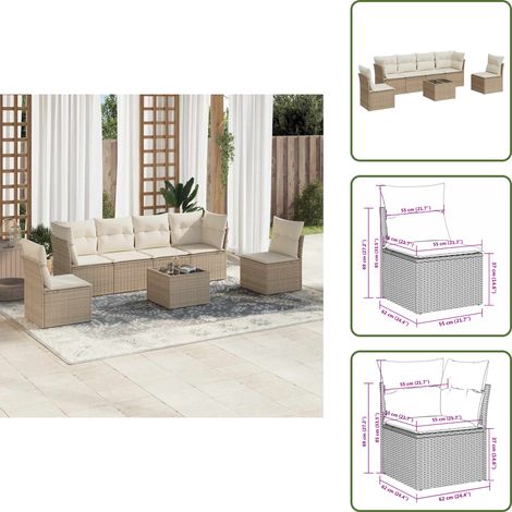 Tavolo da giardino - vidaXL Set Divani da Giardino 7 pz con Cuscini Beige in Polyrattan - Rattan PE