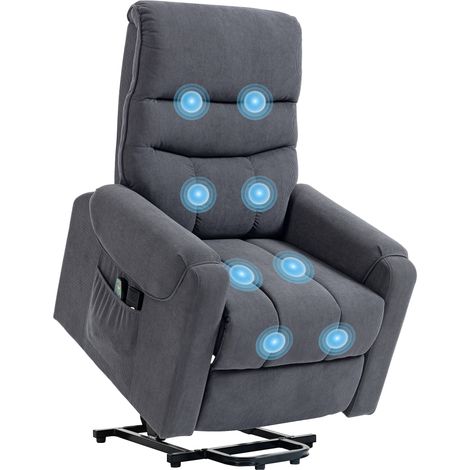 HOMCOM sillón relax reclinable eléctrico levanta personas, con 8 puntos de masaje, control remoto, reposapiés, tapizado en pana, bolsillo lateral