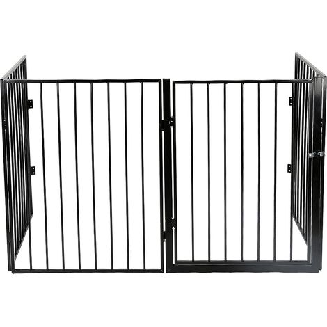 Hundelaufställe Kleintiergehege mit 4 Gitterplatten, Freilaufgehege Hund 240x75cm Faltbare Freigehege für Garten Schwarz (1/5)
