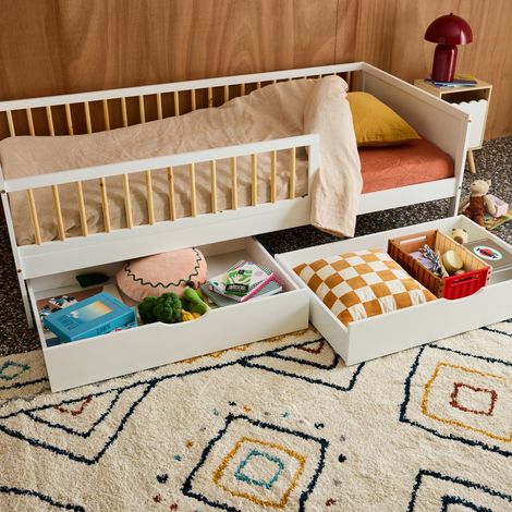 sweeek - Lot de 2 tiroirs lit enfant bois de pin naturel blanc 94 x 61.5 x 20 cm - Roya (1/5)