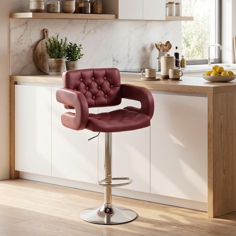 Tabouret bar dossier Rouge accoudoirs hauteur réglable repose pieds cuir synthétique