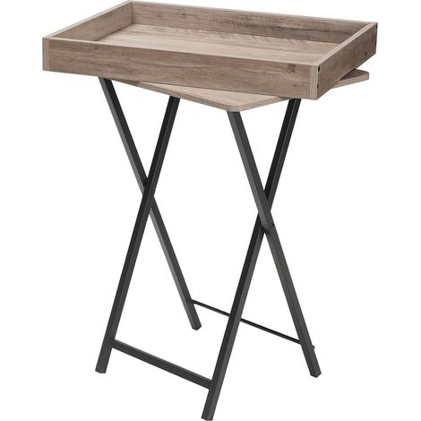 Table d'Appoint avec Plateau Amovible, Petite Table Pliable en Bois, Bout de Canapé, Cadre en Acier, Style Industriel Modern, Grège et Noir EBG29BZ01 (1/5)