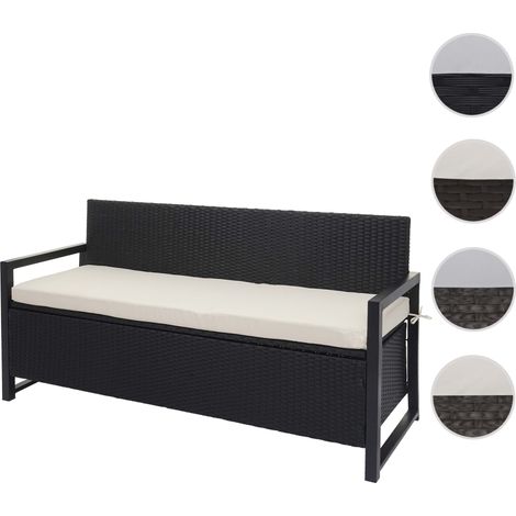 Banc 3 places en poly rotin HWC-F39, banc de jardin banc coffre - anthracite, coussin crème (1/5)