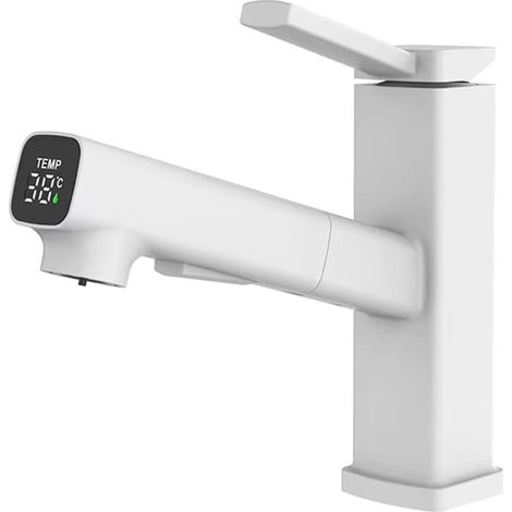 White LED single-handle faucet with 3-mode spray – Modern basin mixer (1/5)