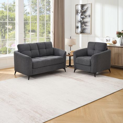Solna 1+2 Seater Scandi Style Fabric Living Room Sofa Set (Charcoal)