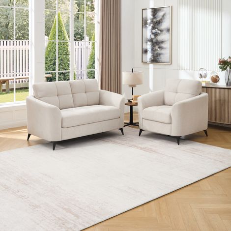 Solna 1+2 Seater Scandi Style Fabric Living Room Sofa Set (Beige) (1/5)