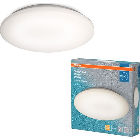 Orbis plafonnier Capteur applique 400mm, luminaire étanche aux éclaboussures en aluminium blanc, protection IP44, pour salle de bain, passages et couloirs (1/2)