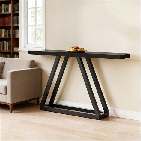 Table console d'entrée industrielle, table d'accueil moderne, meuble d'entrée en métal et bois, console étroite pour couloir, table d'entrée design (1/5)
