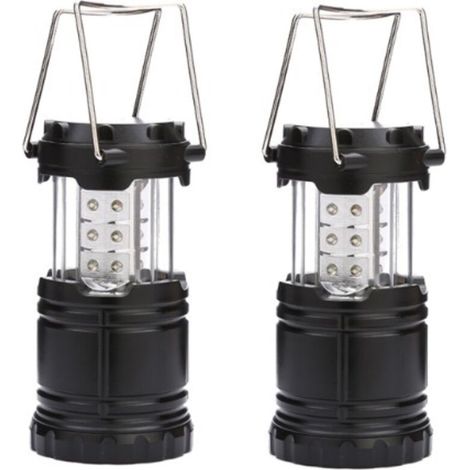 Lot de 2 lanternes de camping LED, kit de survie pour ouragan, urgence, tempête, pannes, lanterne portable extérieure, no AA incluses (noir, pliable)6.8x19cm (1/4)
