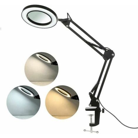Loupe Lumineuse Led Avec Pince - 8 Dioptries - 3 Couleurs Réglables - Bras Pivotant Dimmable - Pour Lecture Atelier Bureau - 1 Pièce (1/4)