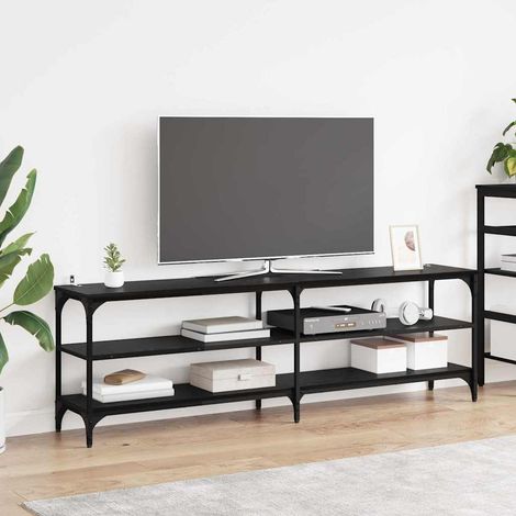 Meuble TV-Banc TV-Meuble Télé Chêne noir 160 x 30 x 50 cm Bois d'ingénierie et fer (1/5)