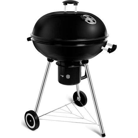 Barbecue à Charbon Rond dia. 57cm BBQ Mobile Barbecue Grill Portable de Jardin, avec Couvercle et 2 Roues - 60 57 82cm (1/5)