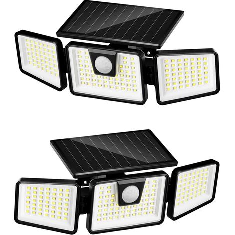 Lampes solaires156LED pour extérieur, lampes solaires rotatives à 360° pour extérieur avec détecteur, étanche IP65, angle d'éclairage de 270°, applique murale solaire d'extérieur, lot de 2 (1/5)