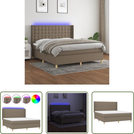 vidaXL LED-Streifen - Boxspringbett mit Matratze & LED Taupe 180x200 cm Stoff (1/5)