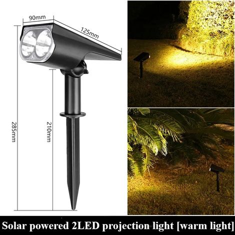 (2 LED à lumière chaude) 2 lampes solaires d'extérieur à LED, projecteurs solaires, éclairage paysager, projecteurs de jardin orientables à 270°, lampe LED RGB blanc chaud (1/5)