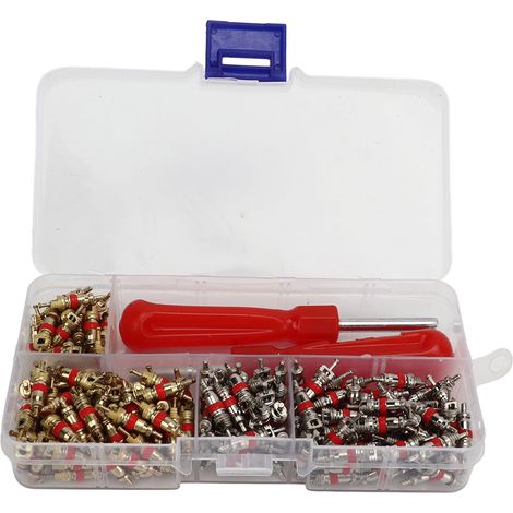 Ortviai Kit de 182 cœurs de valve AC R12/R134a avec outil d’extraction – aluminium/cuivre, résistant aux chocs et à l’huile