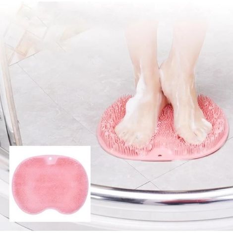 Silikon-Fußbürste für Badewanne, Fußmassagekissen, Dusche, rutschfeste Badematte (rosa) (1/4)