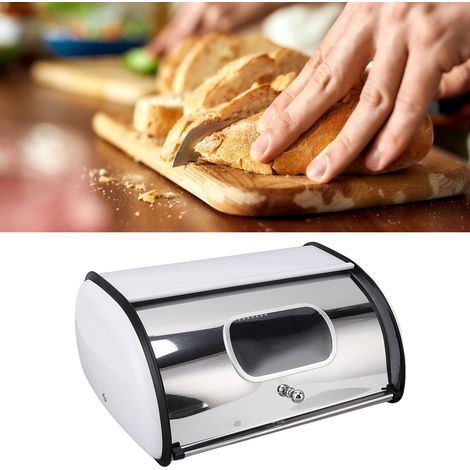 Boîte à Pain avec Fenêtre / Conteneur de Stockage de Pain pour la Cuisine / Blanc / Fer / 34,5x23x14,5cm (1/5)