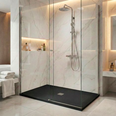 Receveur de douche extra-plat 180x80 cm – Surface antidérapante PN18 – Résine et fibres de verre – Pour salle de bain PMR