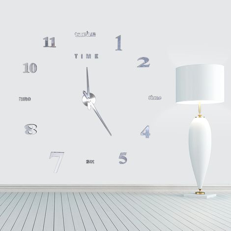 Großes, modernes Wanduhr-Set mit 3D-Spiegeloberflächenaufkleber für Zuhause, Büro und DIY-Raum (1/5)