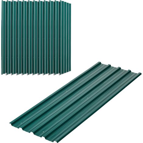 12 tôles trapézoïdales 129 x 45 cm — 7 m² — Tôle de couverture galvanisée profilée de 0,25 mm, résistante aux intempéries — Verte (1/5)