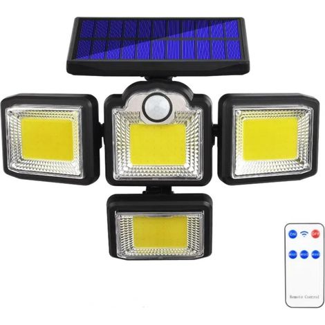 Solar-Bewegungsmelder, 4-fach Flutlicht, Fernbedienung, 3 Modi, 198 LED, IP65 (107 Zeichen) (1/5)