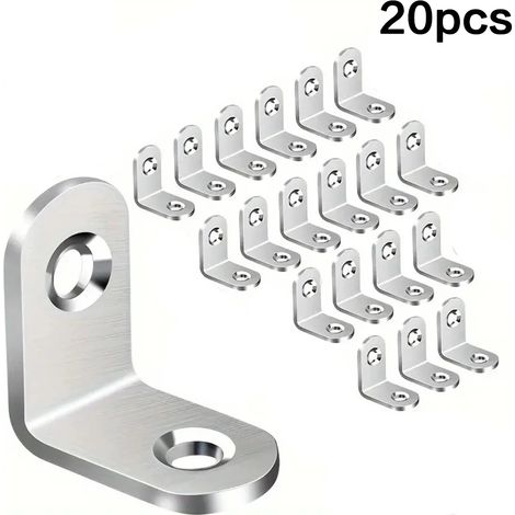 (20 pièces) Ensemble de 40 équerres d'angle en L, équerres métalliques pour étagères, meubles en bois, armoires, chaises et tiroirs (1/5)