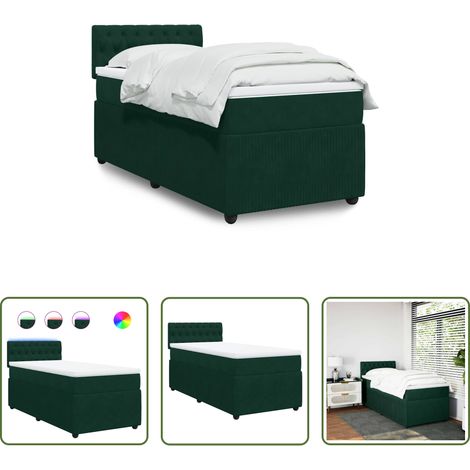 vidaXL Surmatelas - Sommier à lattes de lit avec matelas Vert foncé 90x190 cm (1/5)