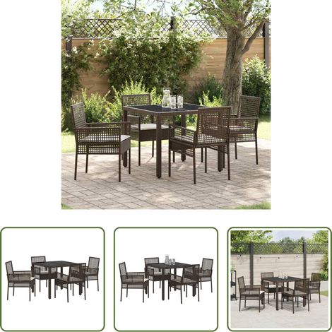 Garten Tisch - Garten Essgruppe 5 pcs Braun Poly-Rattan (1/5)