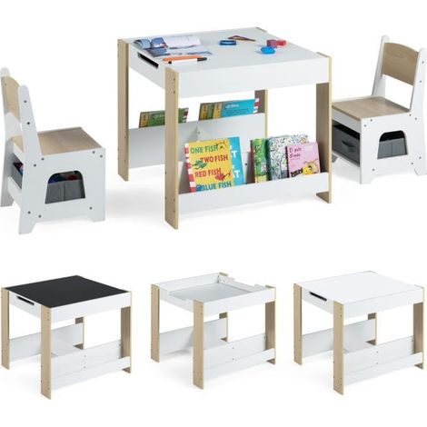 Kids Table And 2 Chairs Set, Reversible Top, Storage