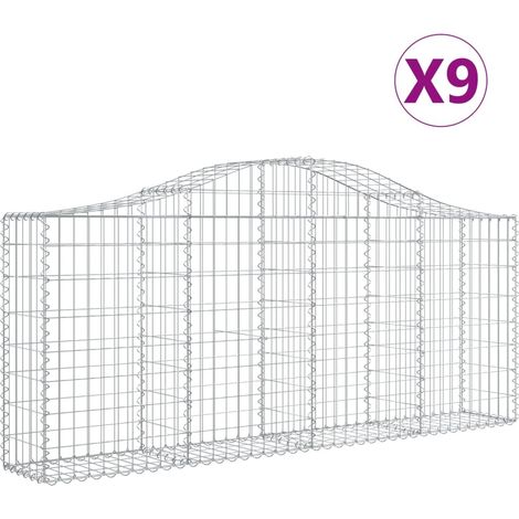 Set 9 cestini per gabbioni recinzione a gabbia muro di contenimento ad arco 200 x 30 x 80/100 cm ferro zincato Argento 020041254